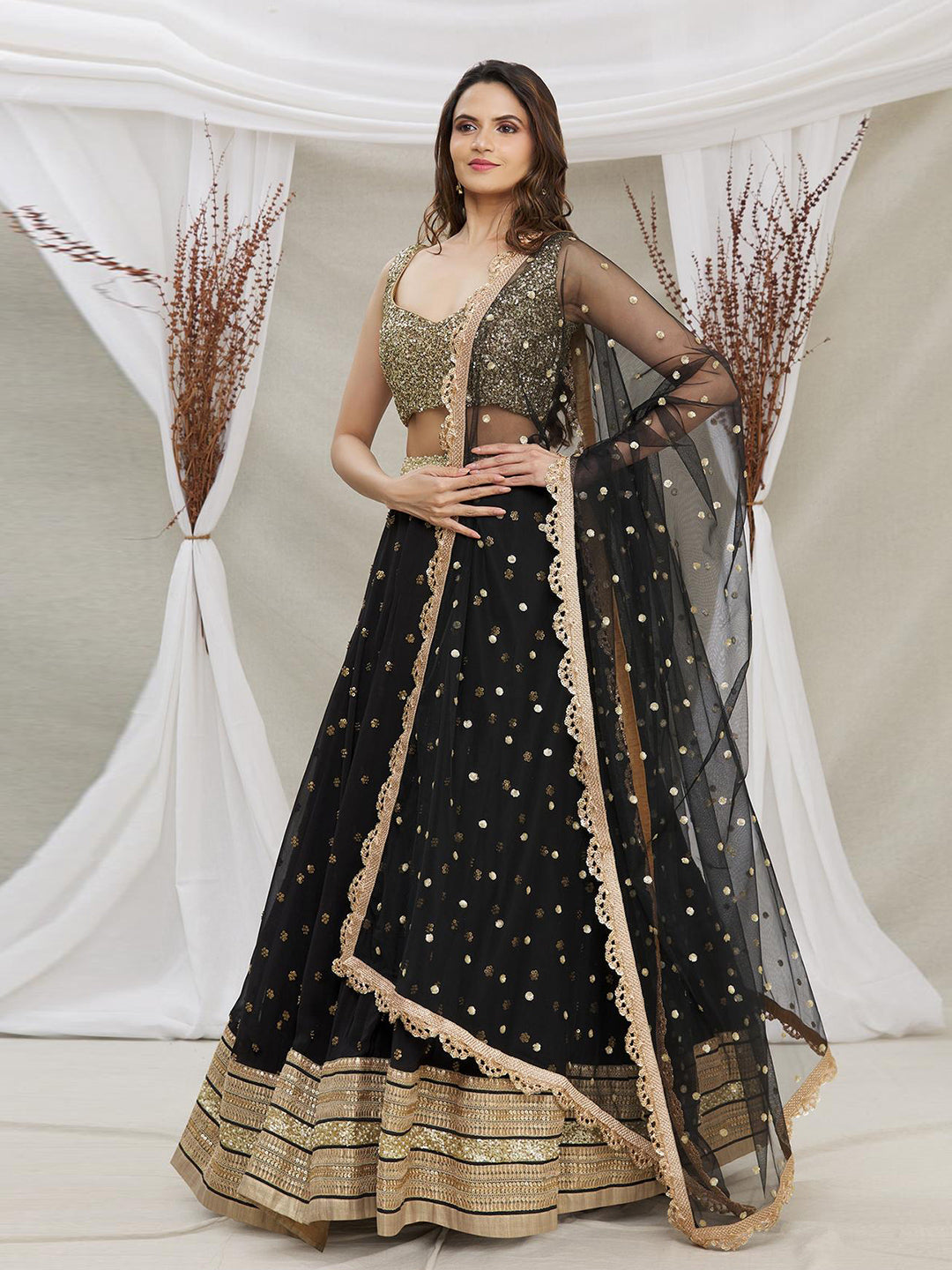 Beautiful Designer Georgette Black Sequenc Lehenga