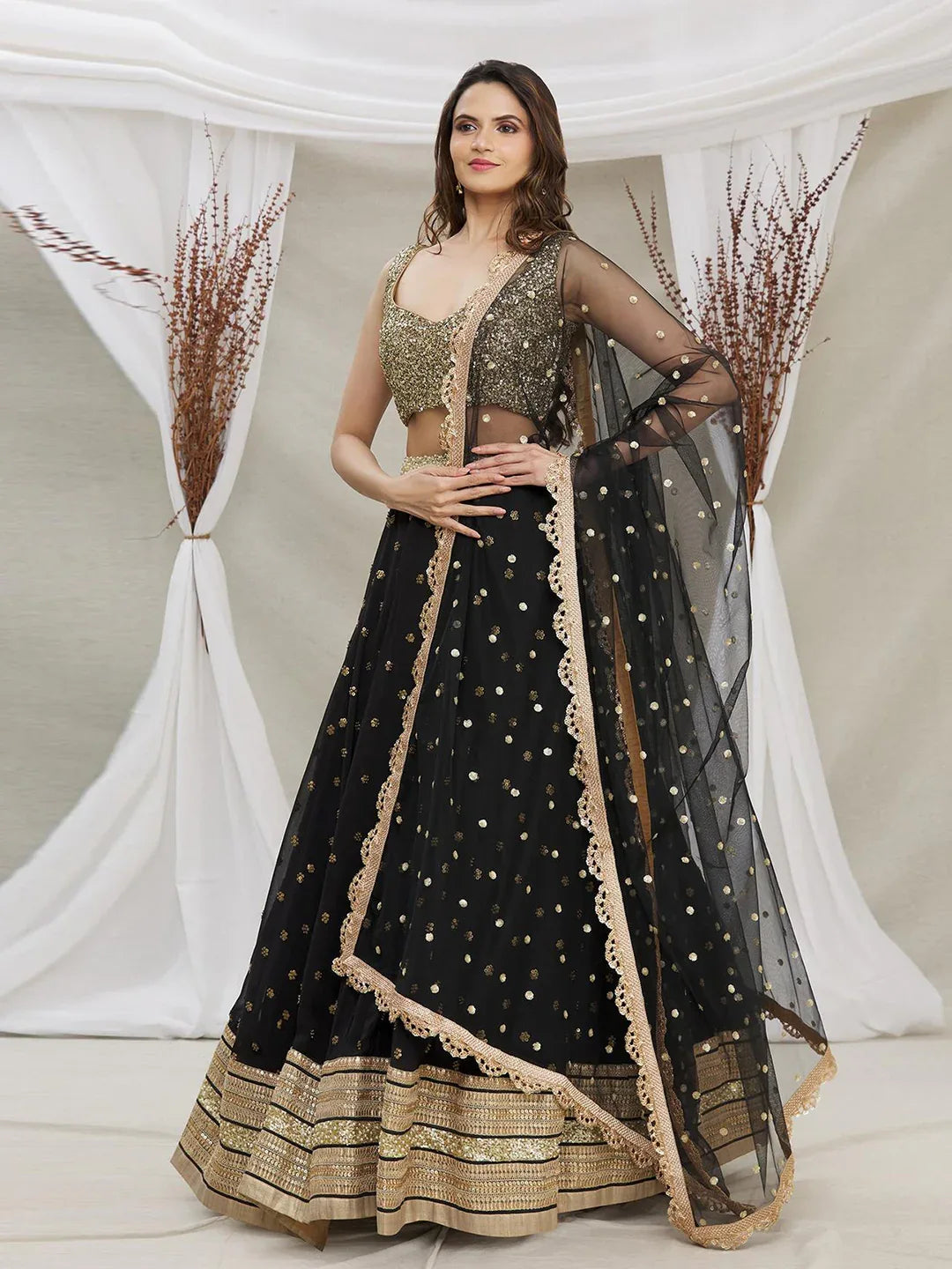 Beautiful Designer Georgette Black Sequenc Lehenga