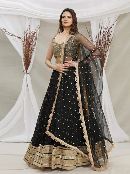 Beautiful Designer Georgette Black Sequenc Lehenga