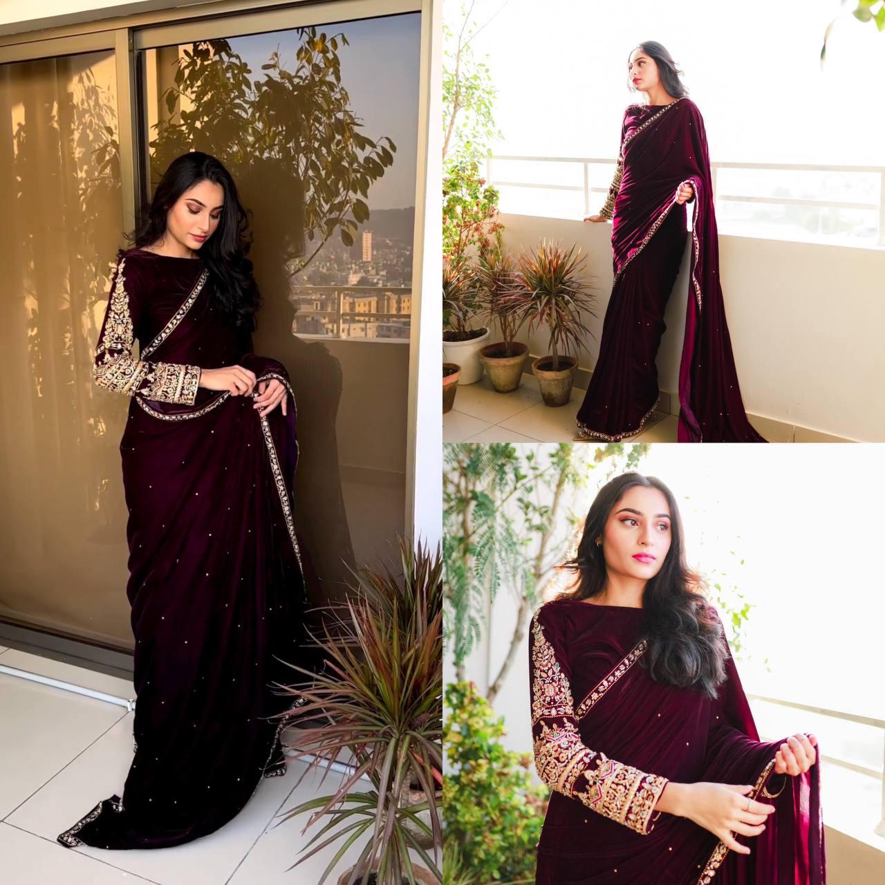 Beautiful Designer Wedding Special Pure 9000 Velvet Saree