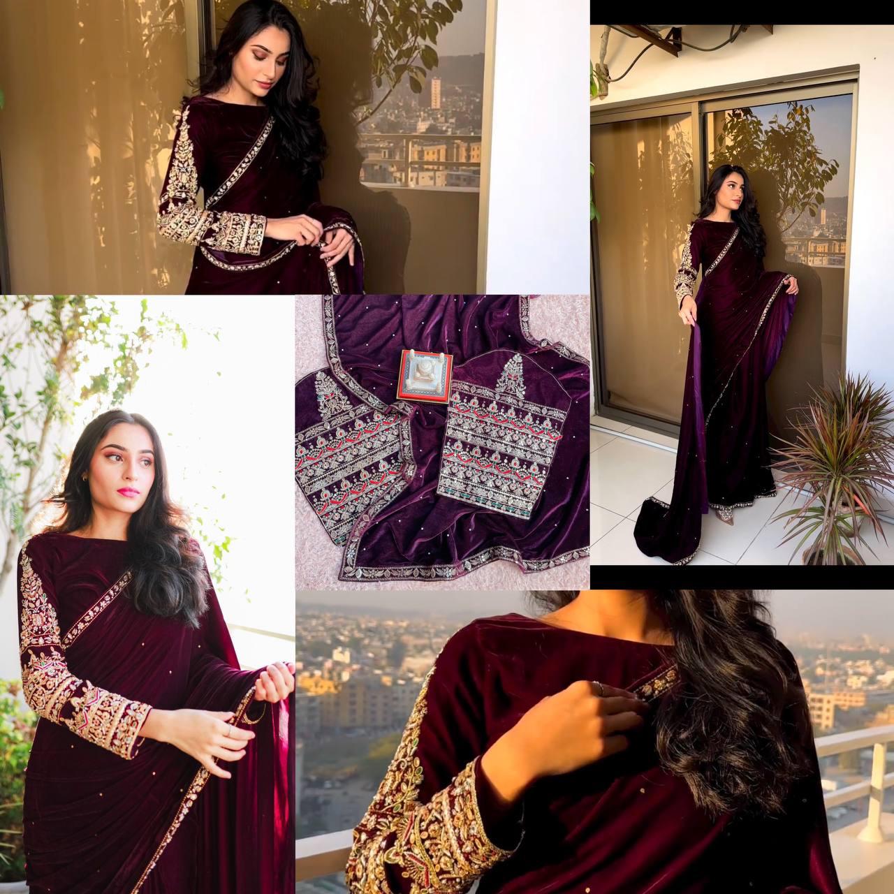 Beautiful Designer Wedding Special Pure 9000 Velvet Saree
