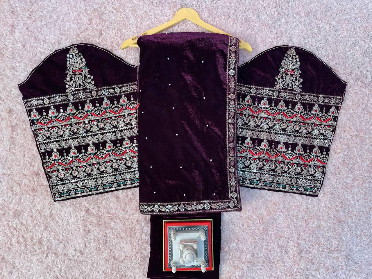 Beautiful Designer Wedding Special Pure 9000 Velvet Saree