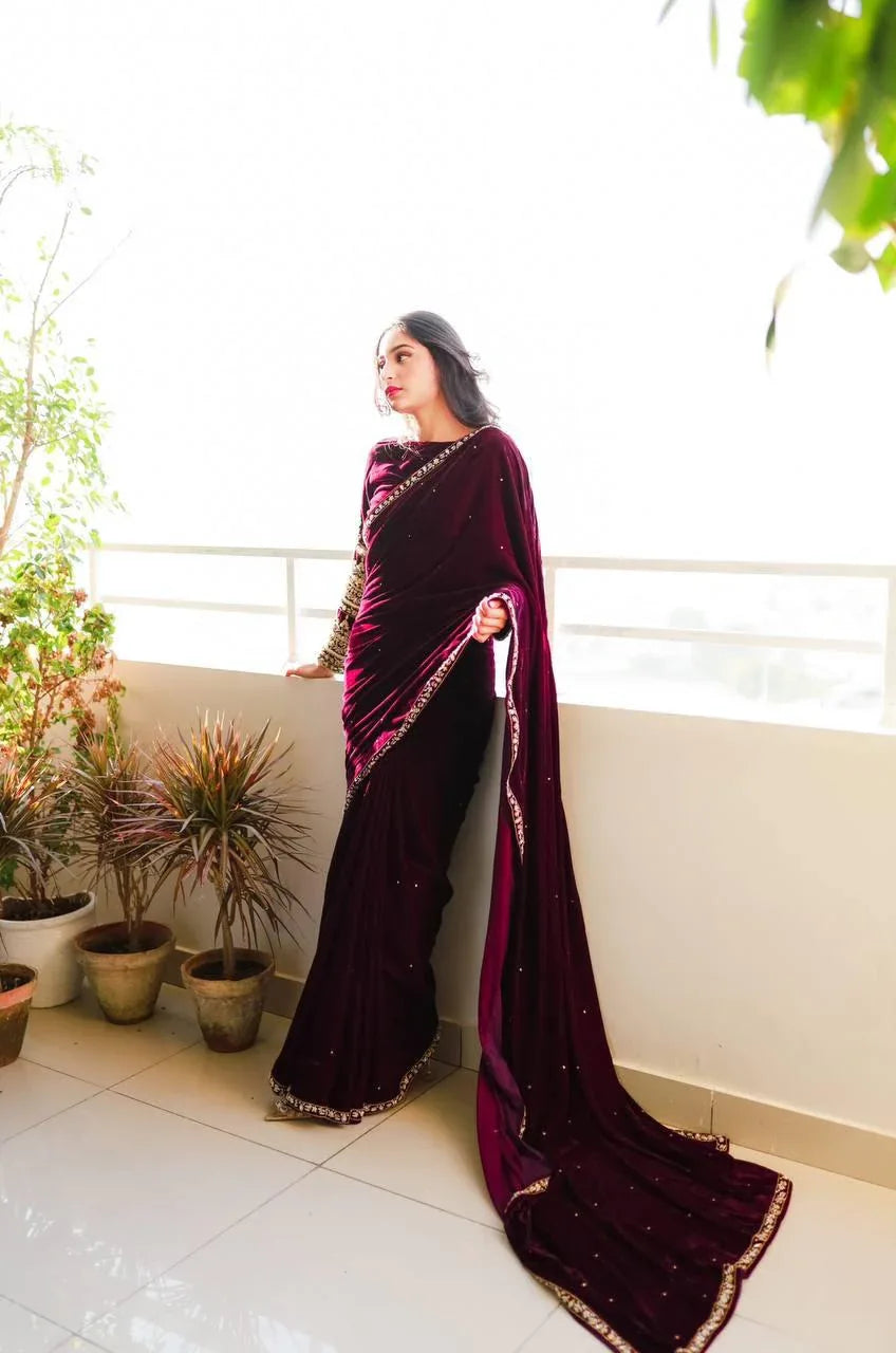 Beautiful Designer Wedding Special Pure 9000 Velvet Saree