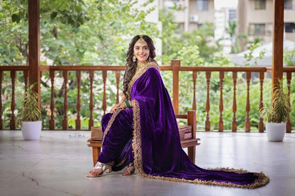 Beautiful Designer Wedding Special Pure 9000 Velvet Saree 376