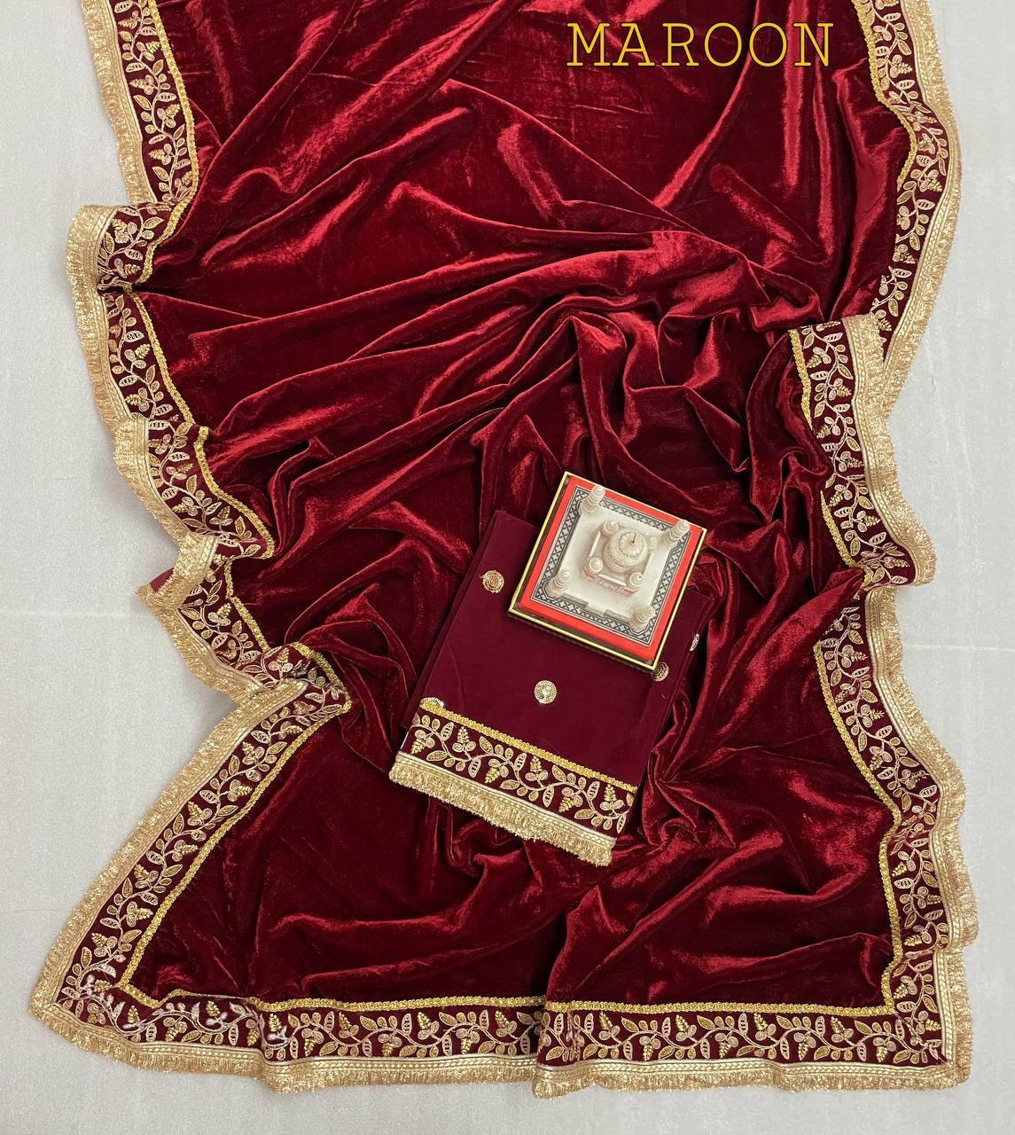 Beautiful Designer Wedding Special Pure 9000 Velvet Saree 376