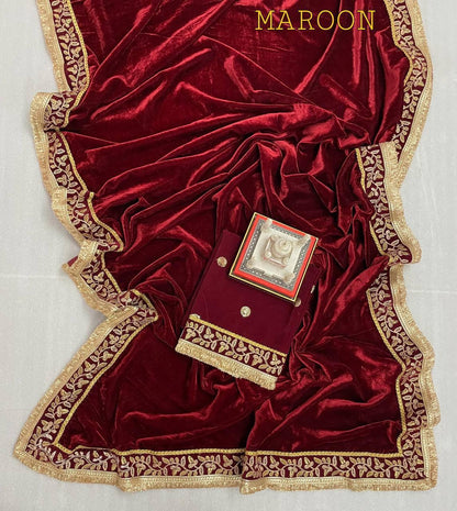 Beautiful Designer Wedding Special Pure 9000 Velvet Saree 376