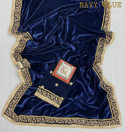 Beautiful Designer Wedding Special Pure 9000 Velvet Saree 376