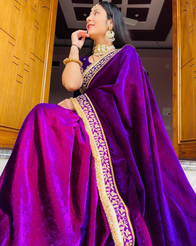 Beautiful Designer Wedding Special Pure 9000 Velvet Saree 376