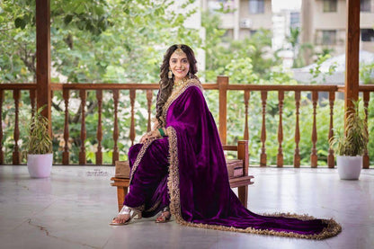 Beautiful Designer Wedding Special Pure 9000 Velvet Saree 376