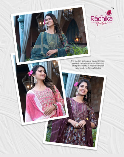 Radhika lifestyle Resham Vol 1 Top Pant Dupptta Nayra Cut 3 Pcs (685x08)