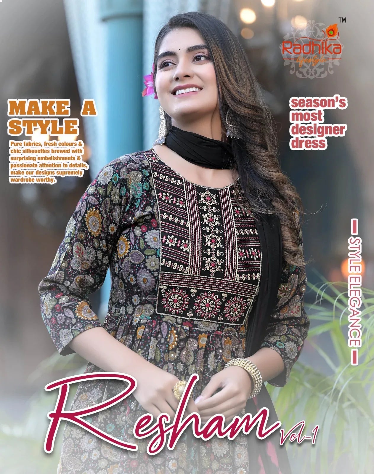Radhika lifestyle Resham Vol 1 Top Pant Dupptta Nayra Cut 3 Pcs (685x08)