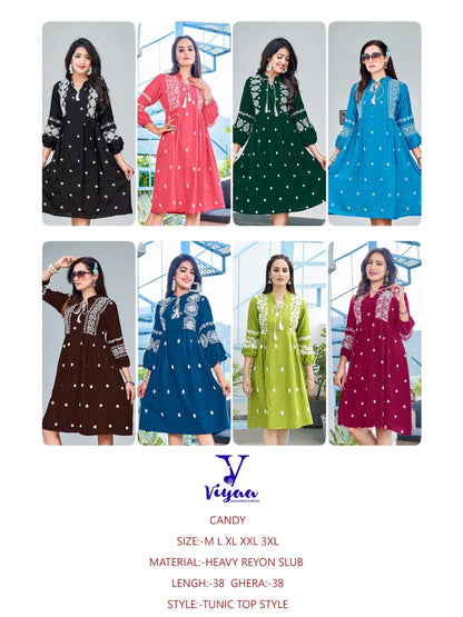 Viyaa Designer Candy Catalog Rayon Slub Party Wear Kurtis Collection (450x08)