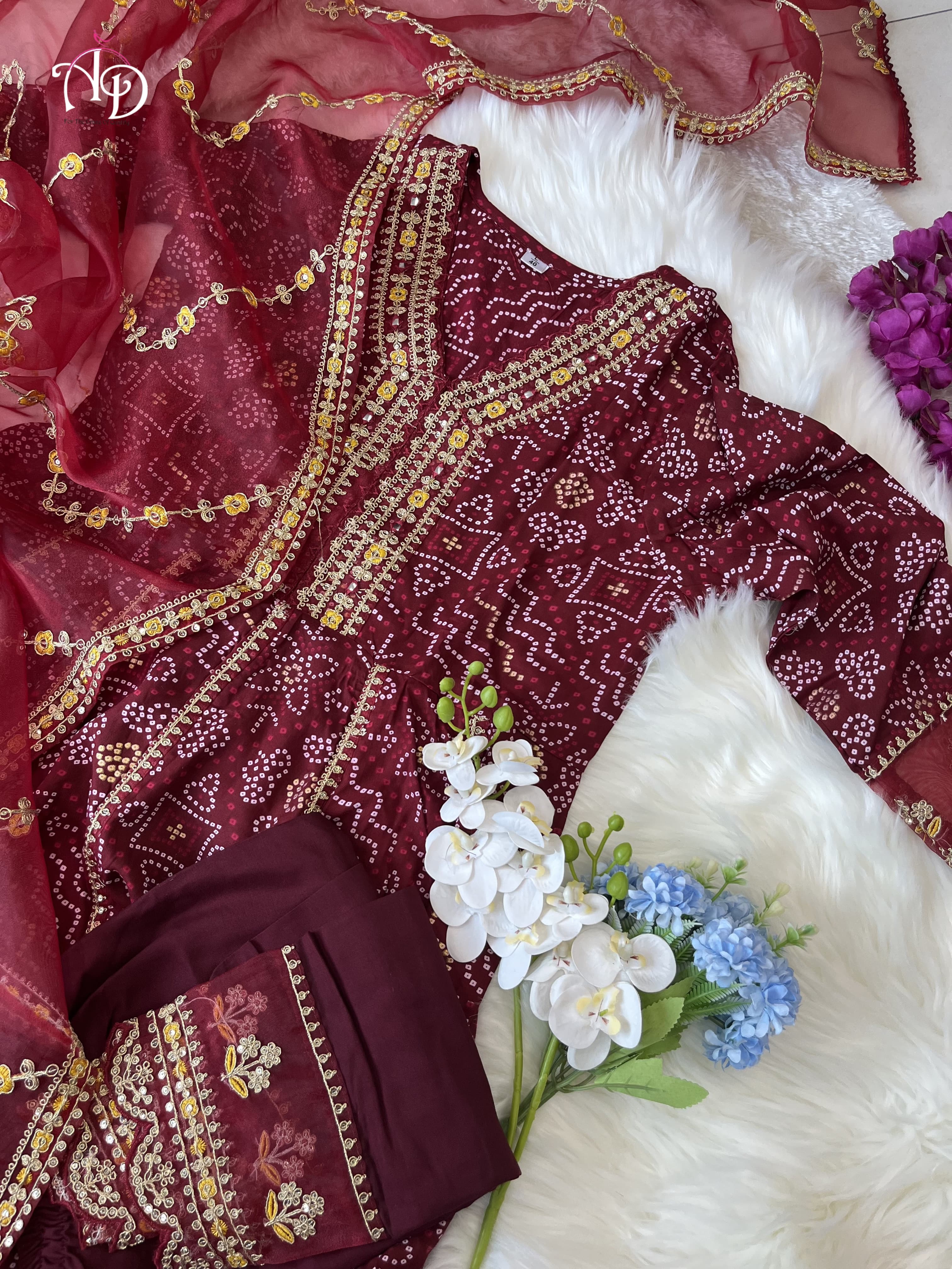 Beautiful Designer Meera Red Voluminous Anarkali Suit