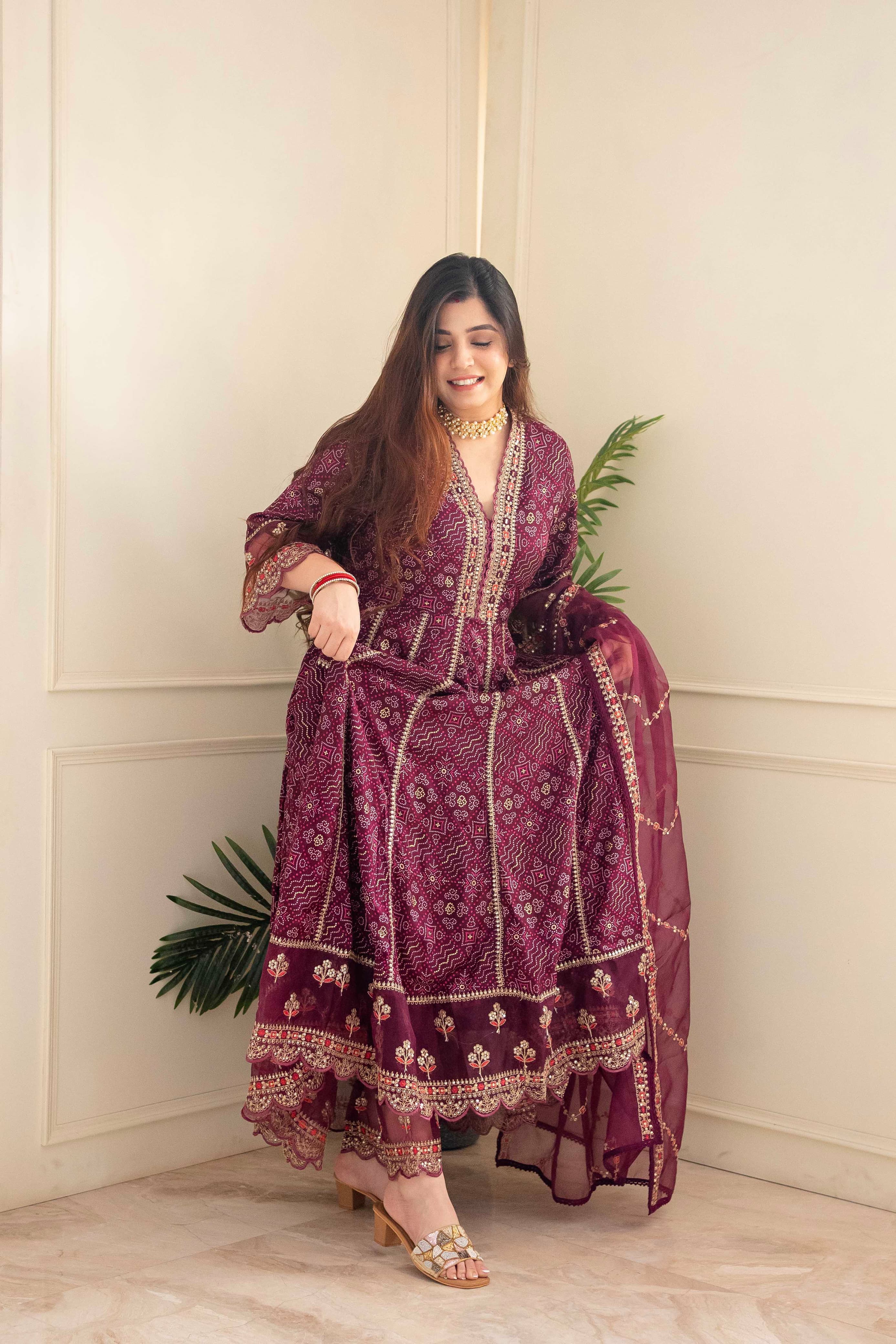 Beautiful Designer Meera Red Voluminous Anarkali Suit