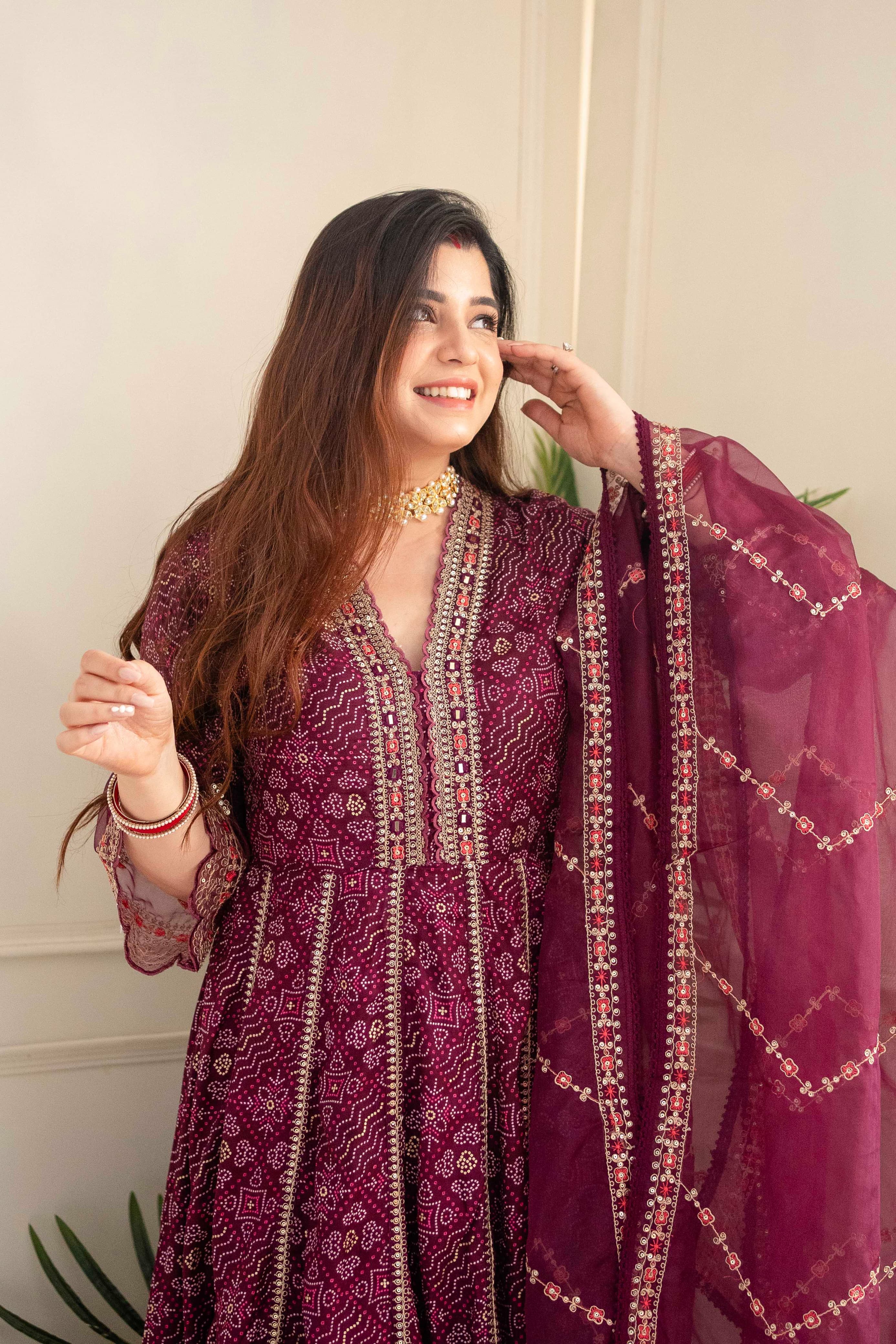 Beautiful Designer Meera Red Voluminous Anarkali Suit