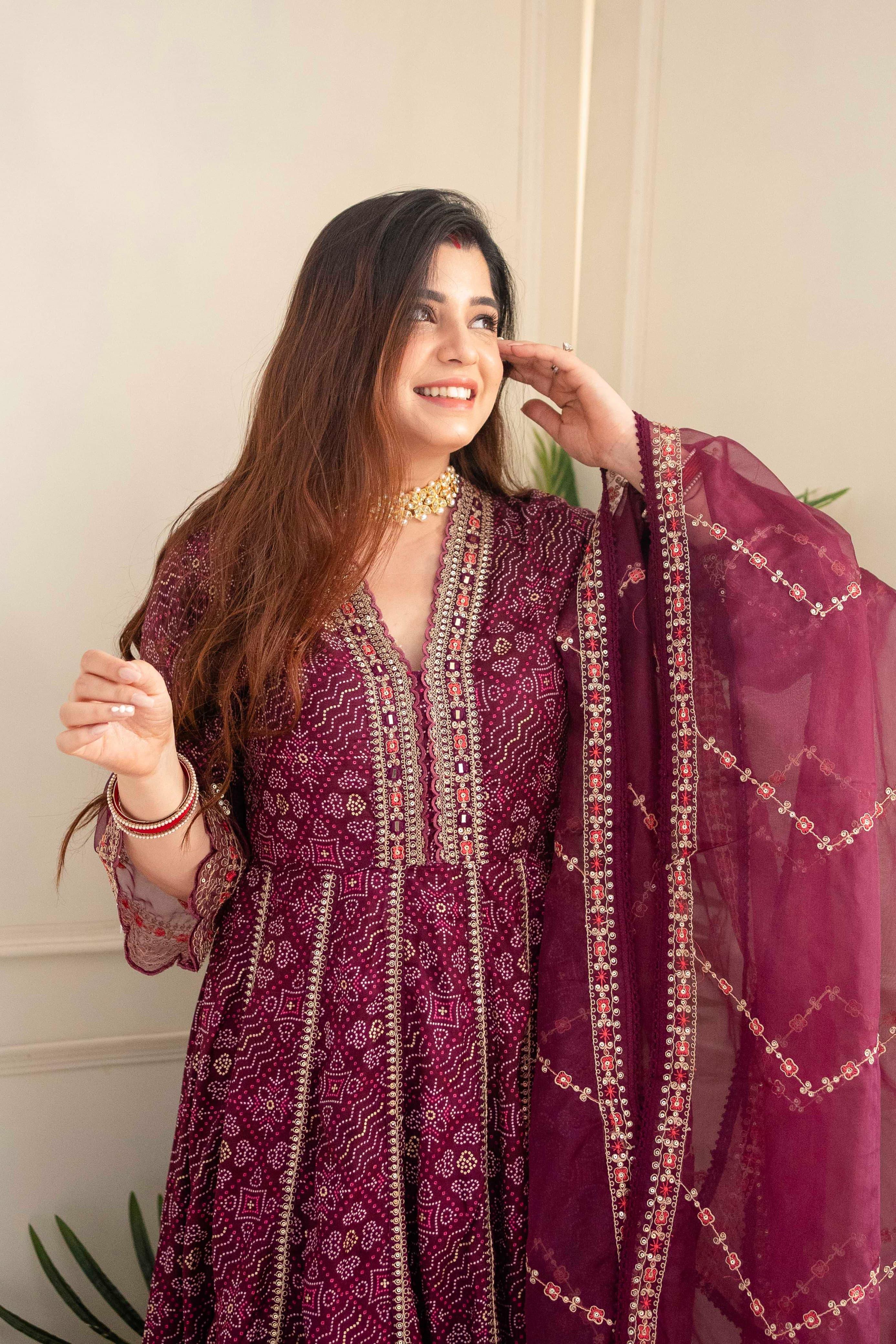 Beautiful Designer Meera Red Voluminous Anarkali Suit