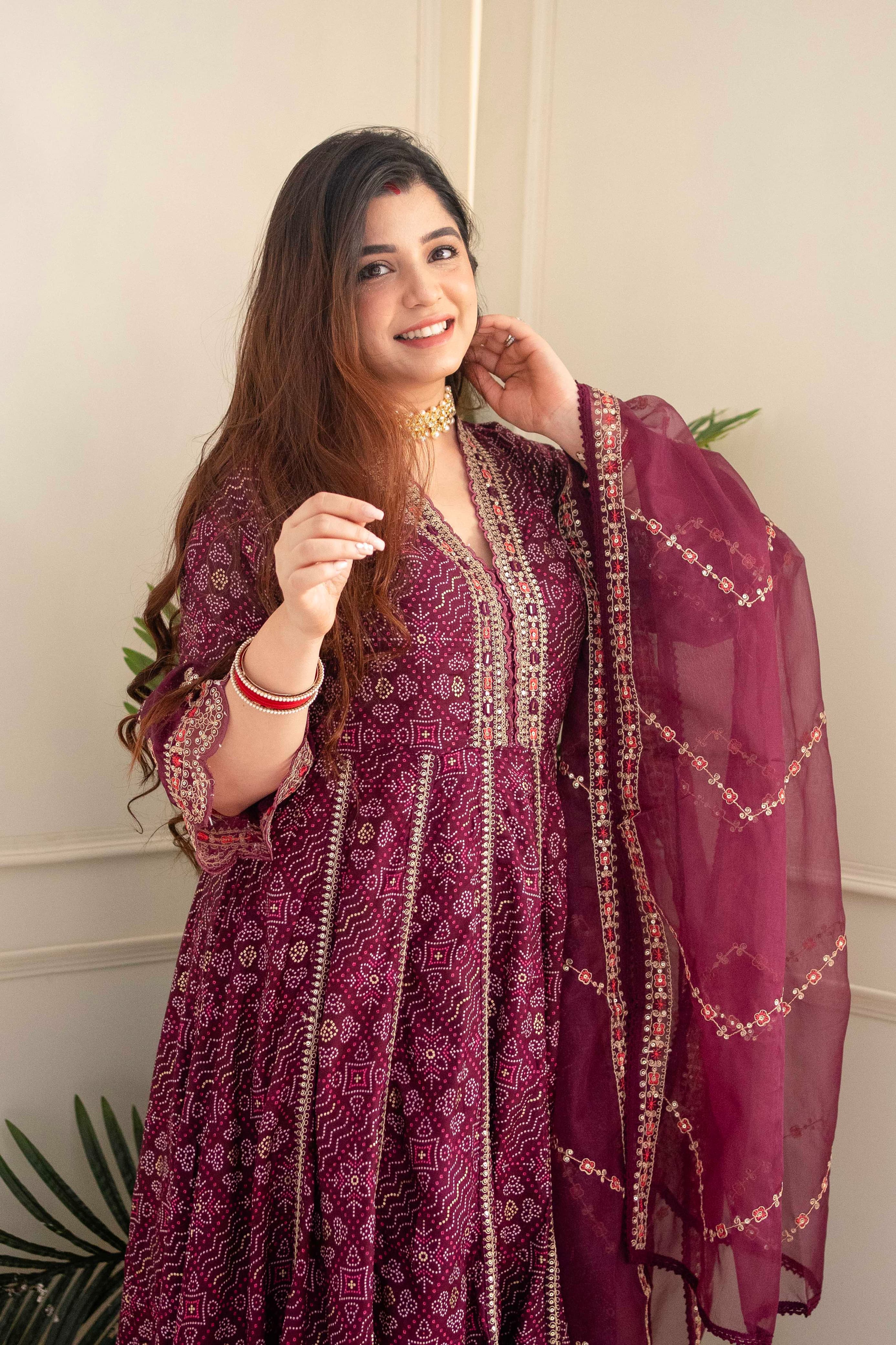 Beautiful Designer Meera Red Voluminous Anarkali Suit