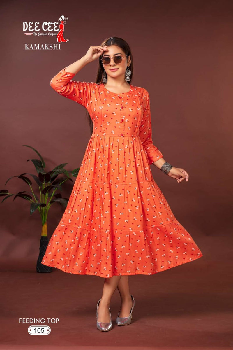 Deecee Kamakshi Heavy Riyon Print kurti series 101 to 106 (345x06)