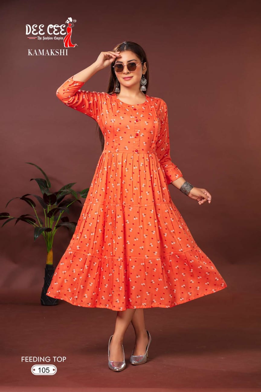 Deecee Kamakshi Heavy Riyon Print kurti series 101 to 106 (345x06)