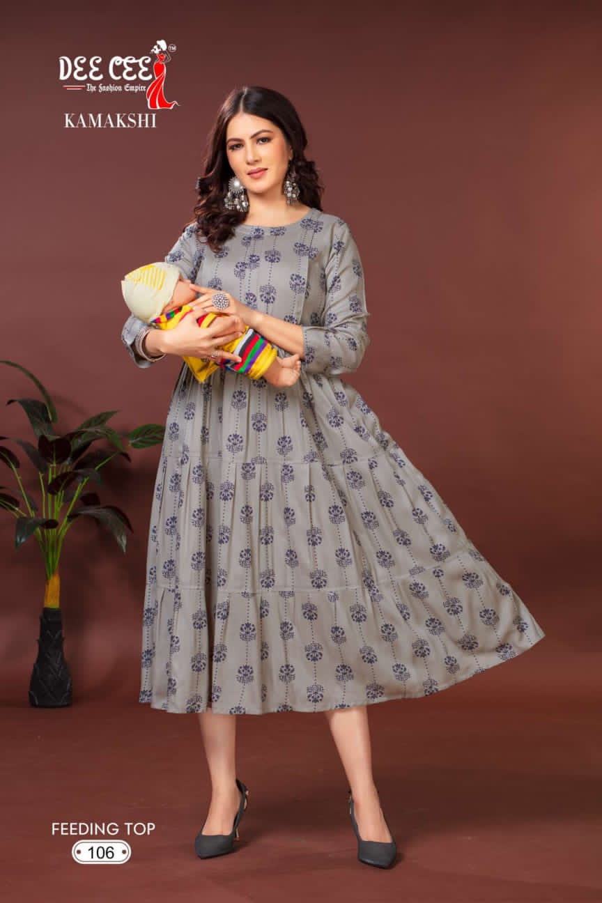 Deecee Kamakshi Heavy Riyon Print kurti series 101 to 106 (345x06)