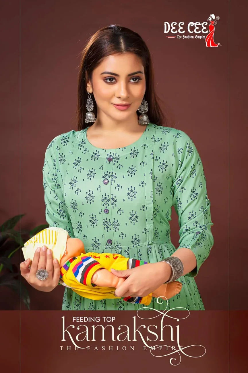 Deecee Kamakshi Heavy Riyon Print kurti series 101 to 106 (345x06)