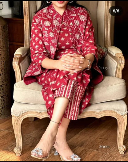 Beautiful Designer Winter Cotton Kurti Pant Set