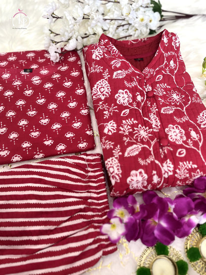 Beautiful Designer Winter Cotton Kurti Pant Set