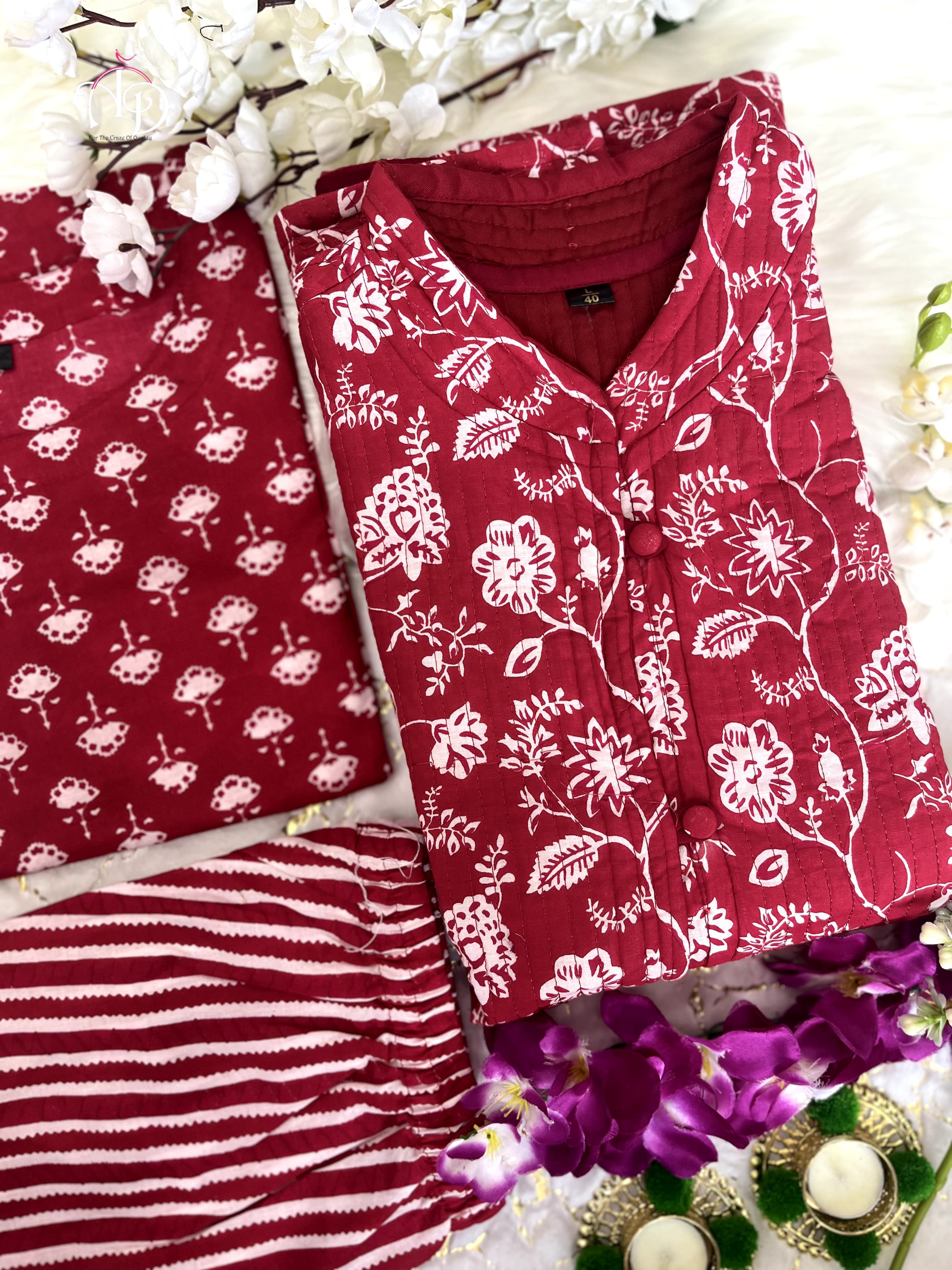 Beautiful Designer Winter Cotton Kurti Pant Set