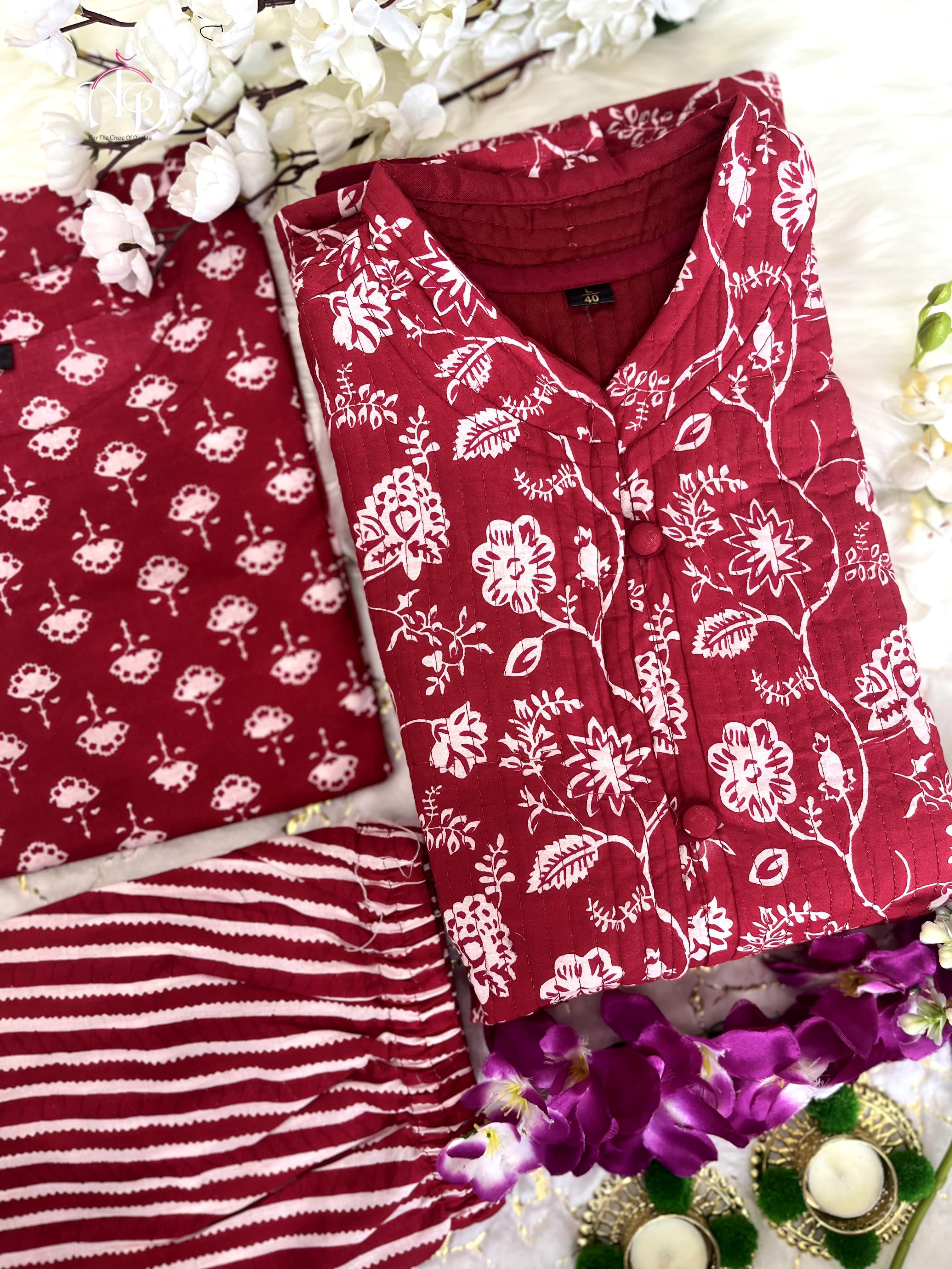 Beautiful Designer Winter Cotton Kurti Pant Set