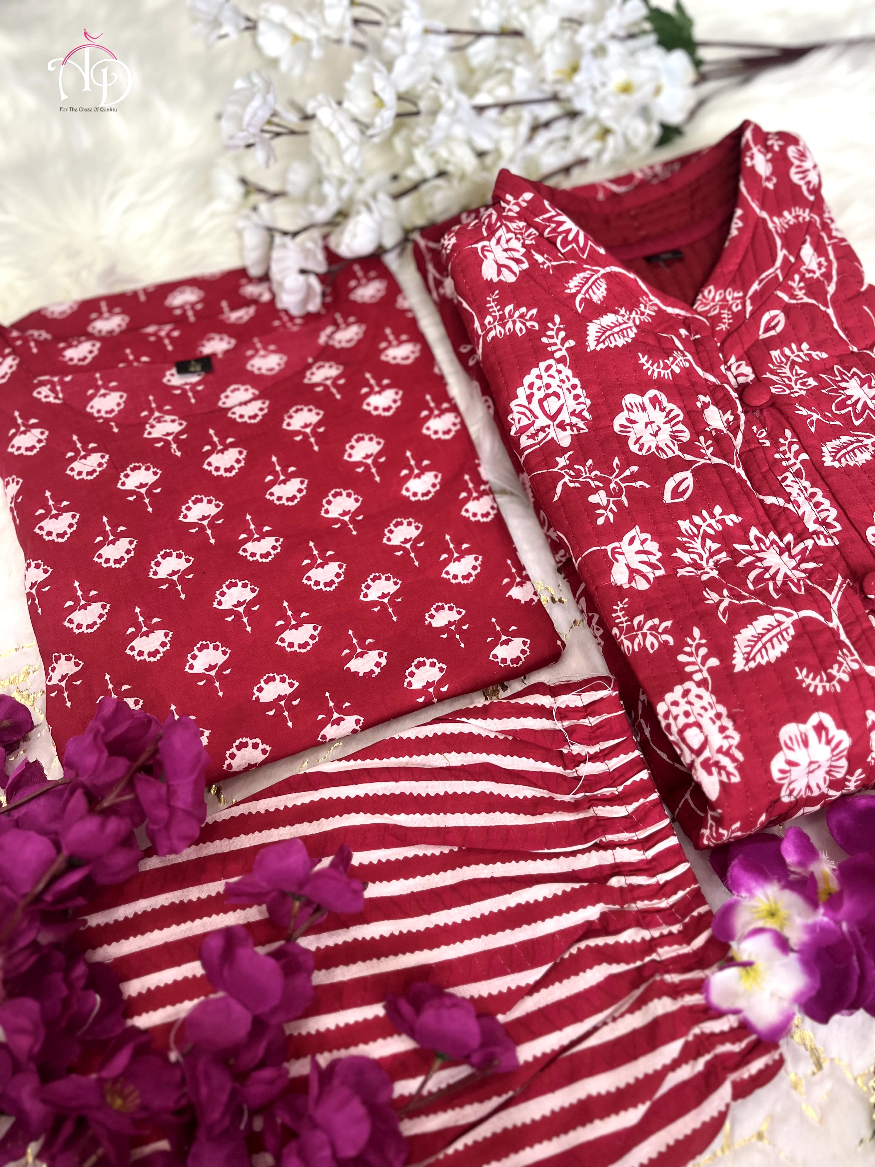 Beautiful Designer Winter Cotton Kurti Pant Set