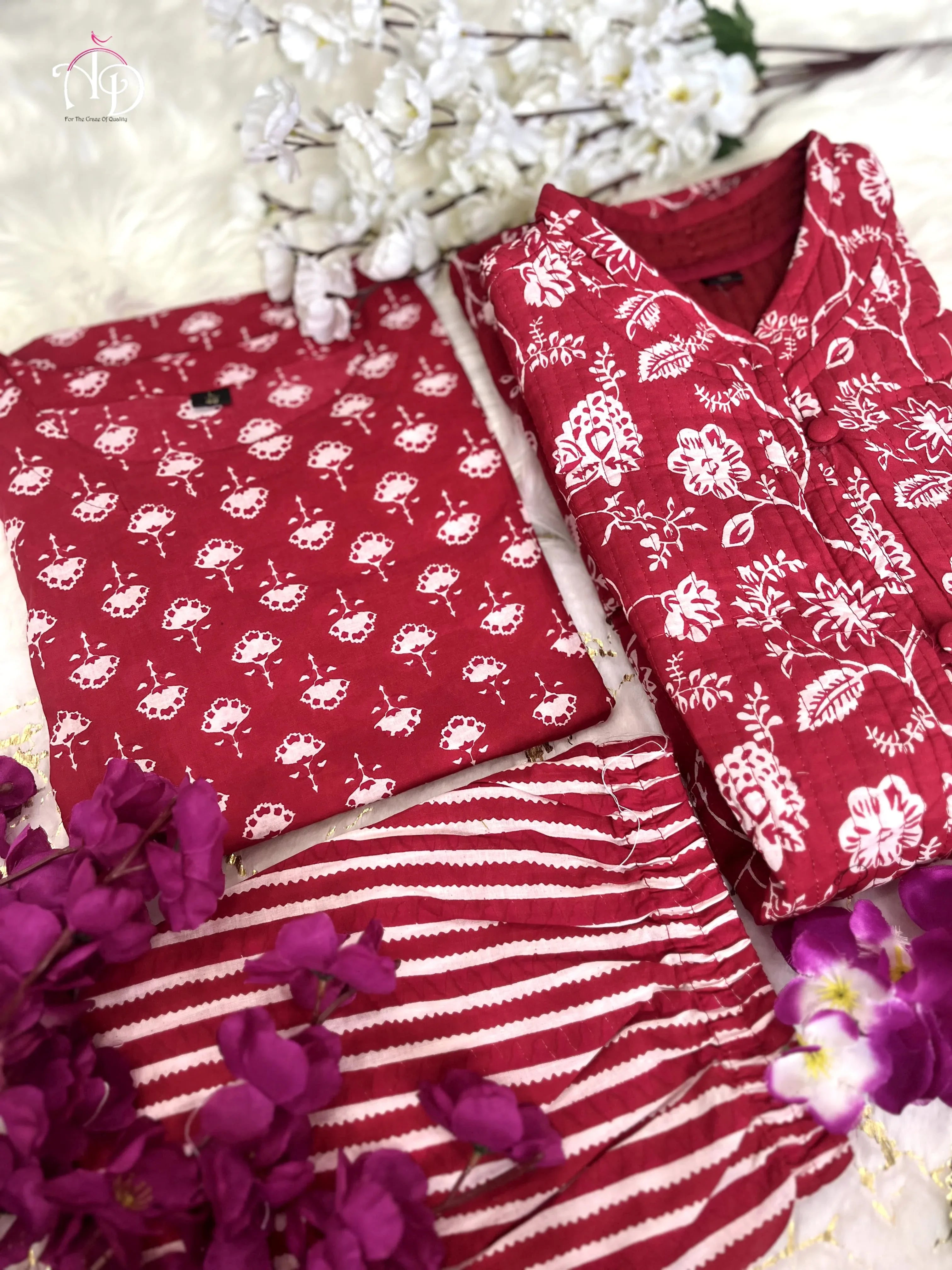 Beautiful Designer Winter Cotton Kurti Pant Set