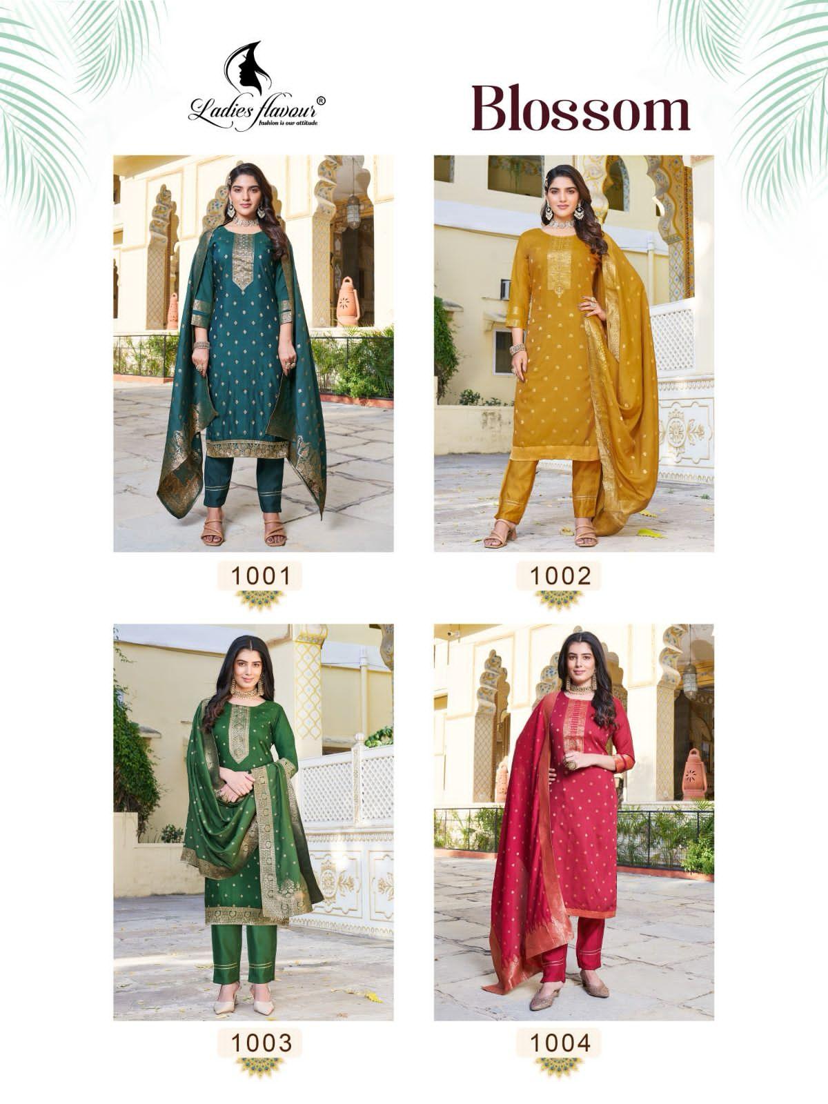 Ladies Flavour Blossom Kurti with Bottom Dupatta Chanderi Catalog 4 Pcs (1195x04)