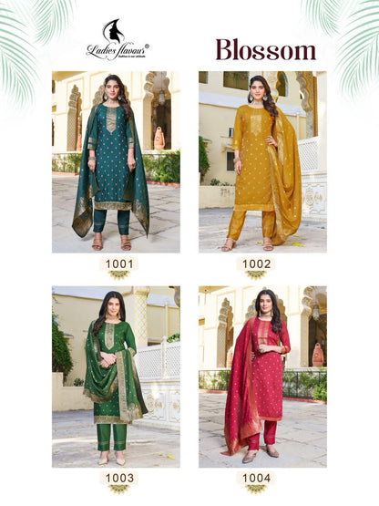 Ladies Flavour Blossom Kurti with Bottom Dupatta Chanderi Catalog 4 Pcs (1195x04)