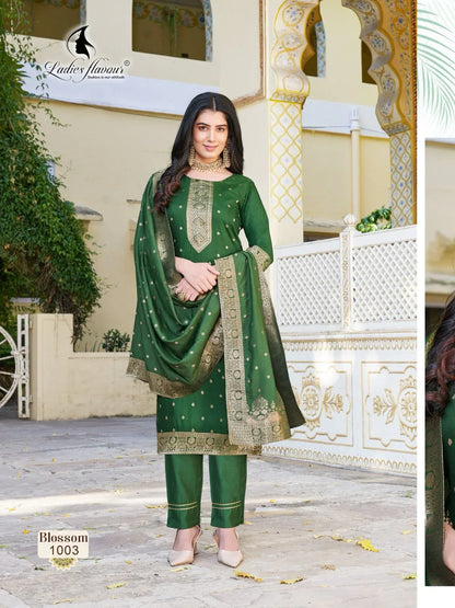 Ladies Flavour Blossom Kurti with Bottom Dupatta Chanderi Catalog 4 Pcs (1195x04)