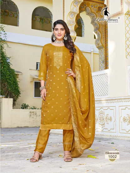 Ladies Flavour Blossom Kurti with Bottom Dupatta Chanderi Catalog 4 Pcs (1195x04)