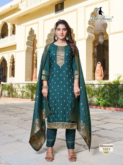 Ladies Flavour Blossom Kurti with Bottom Dupatta Chanderi Catalog 4 Pcs (1195x04)