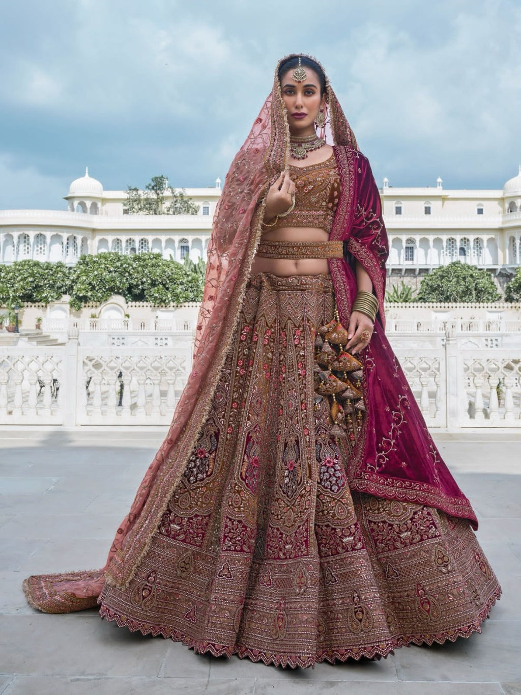 Elegant Pink and Maroon Bridal Lehenga with Handcrafted Embroidery