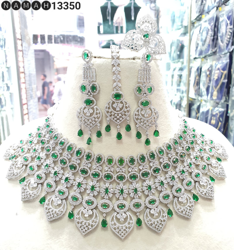 Beautiful American Diamond Jewellery Antique Necklace Set with Earrings