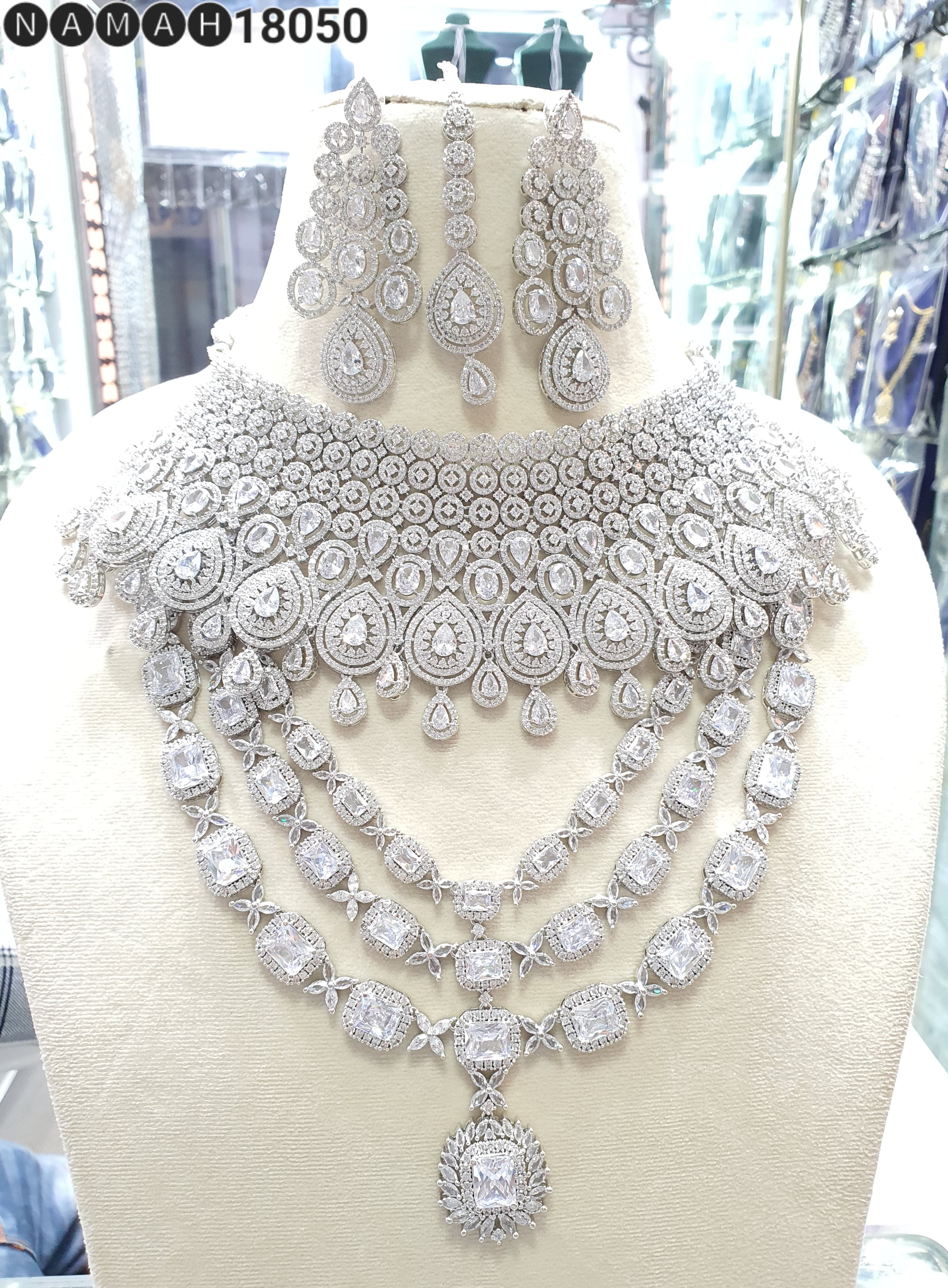 Beautiful American Diamond Jewellery Antique Necklace Set with Earrings