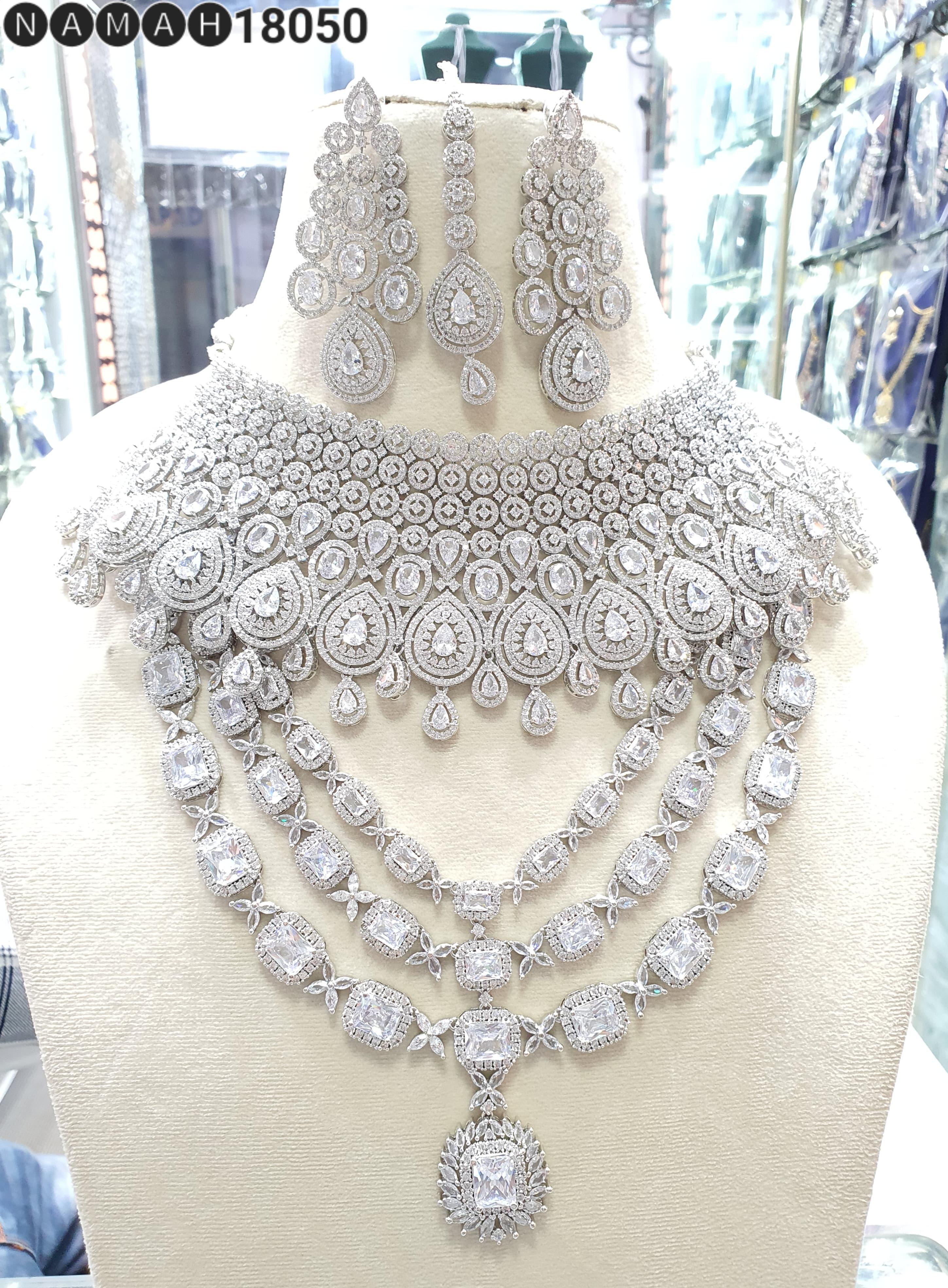 Beautiful American Diamond Jewellery Antique Necklace Set with Earrings