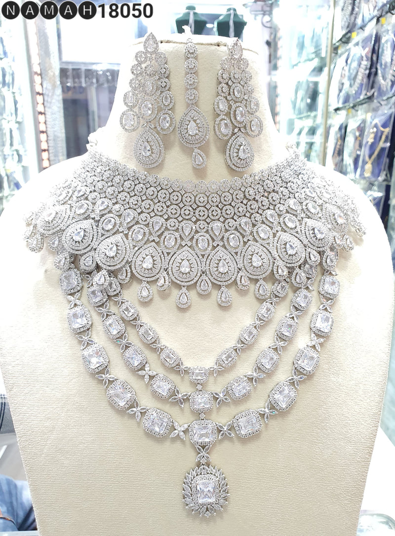 Beautiful American Diamond Jewellery Antique Necklace Set with Earrings