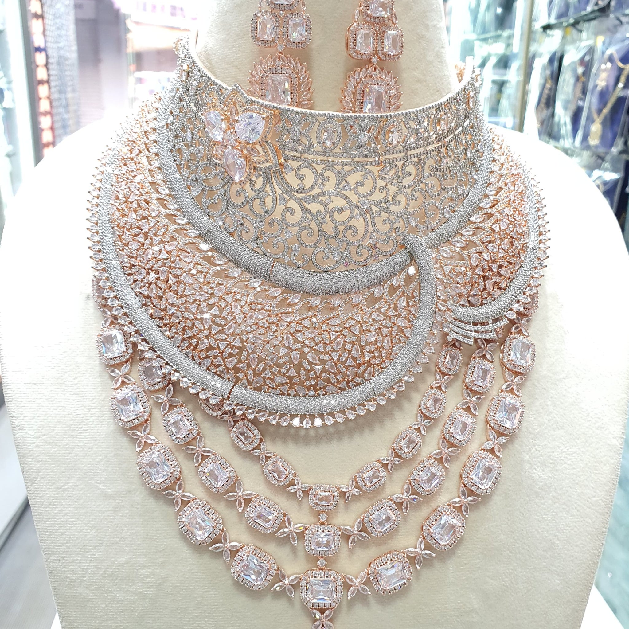 Beautiful American Diamond Jewellery Antique Necklace Set with Earrings
