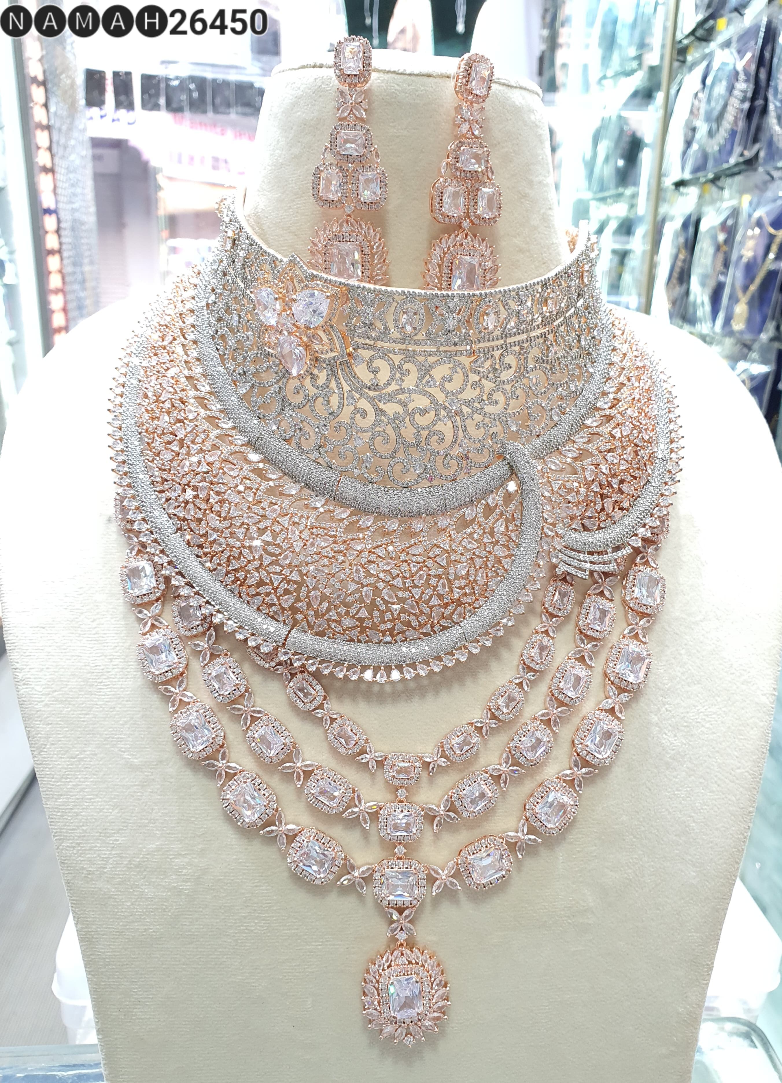 Beautiful American Diamond Jewellery Antique Necklace Set with Earrings