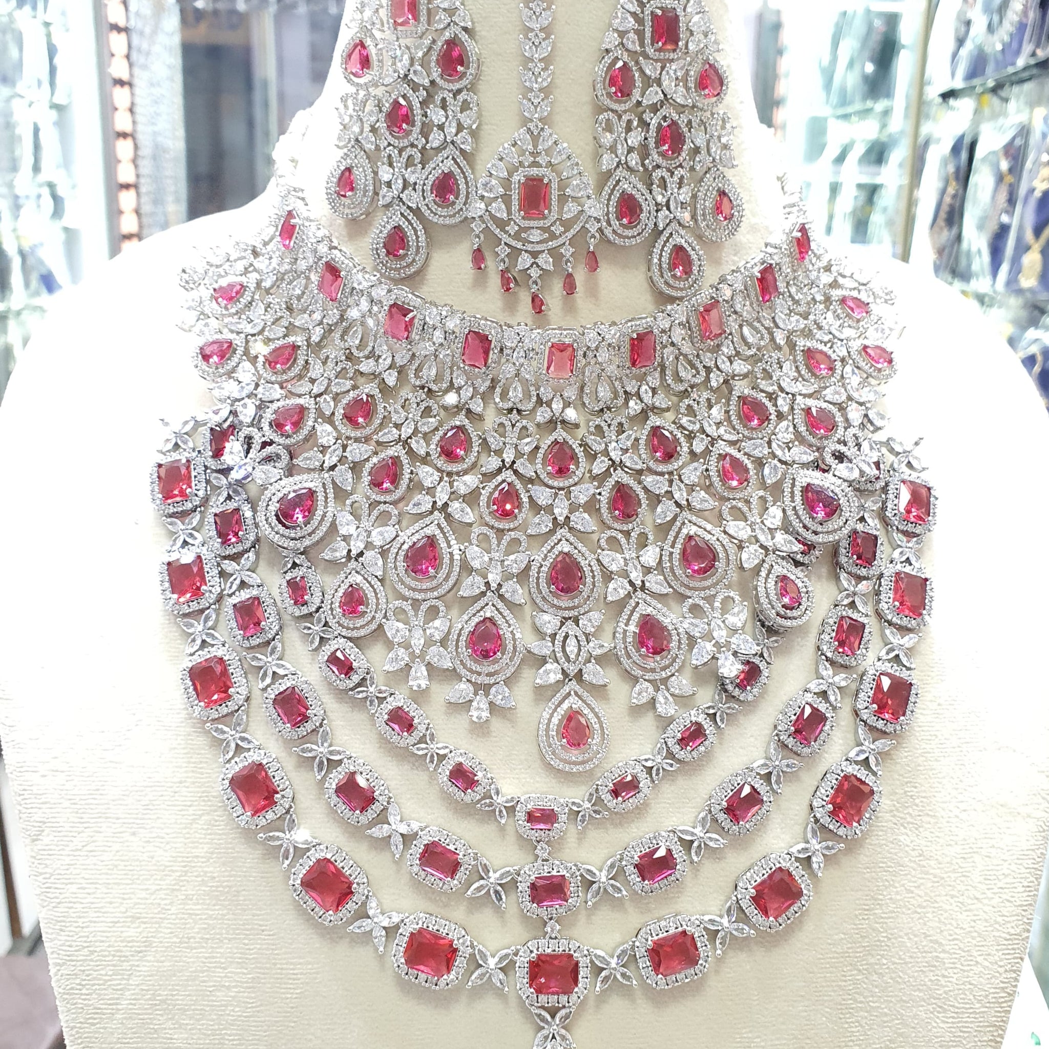 Beautiful American Diamond Jewellery Antique Necklace Set with Earrings