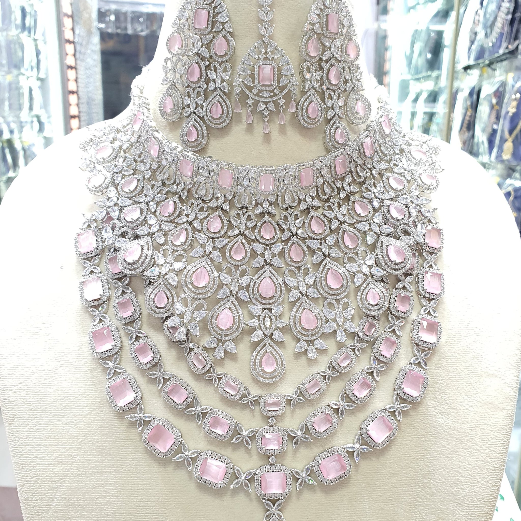 Beautiful American Diamond Jewellery Antique Necklace Set with Earrings