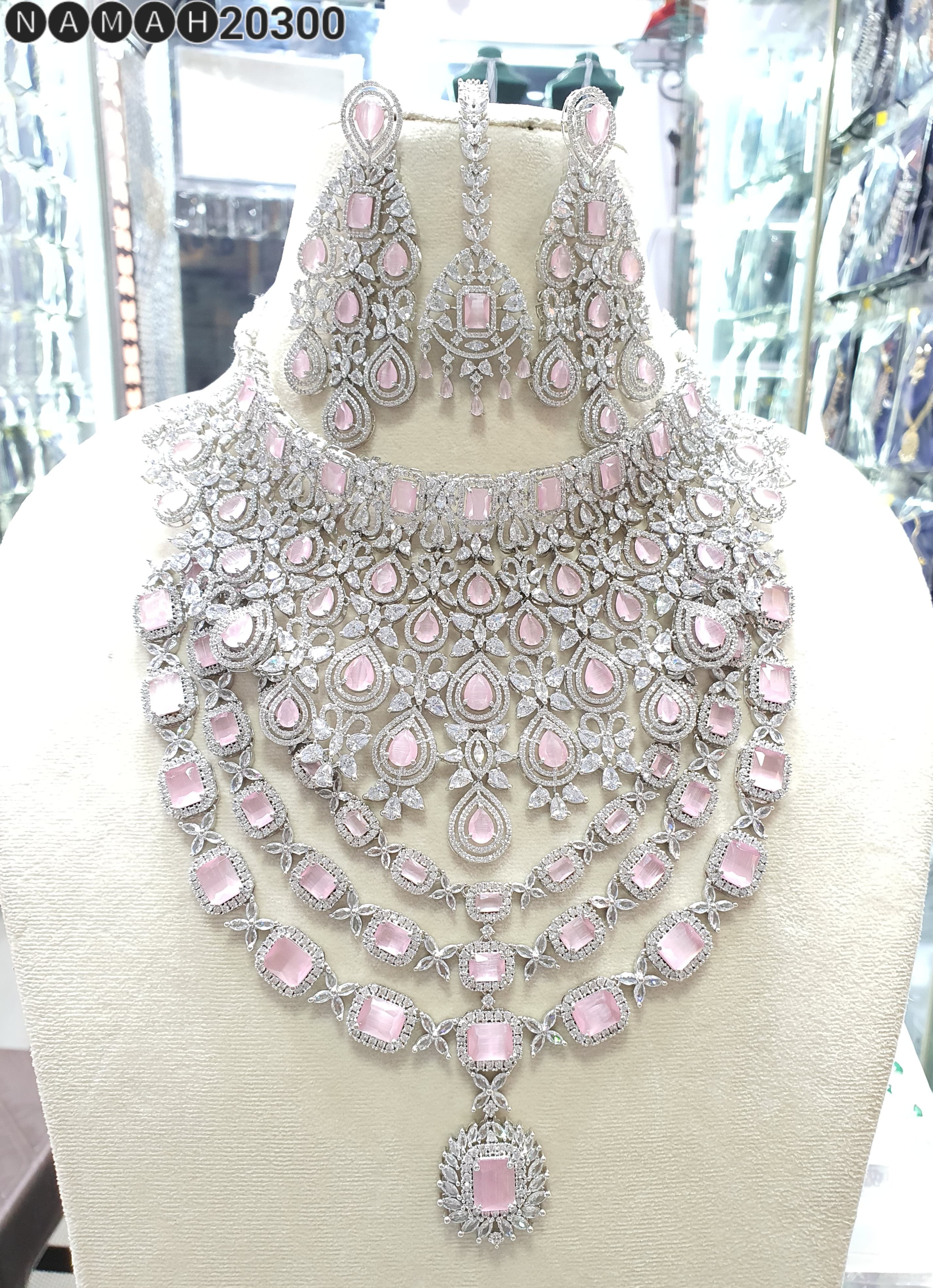 Beautiful American Diamond Jewellery Antique Necklace Set with Earrings