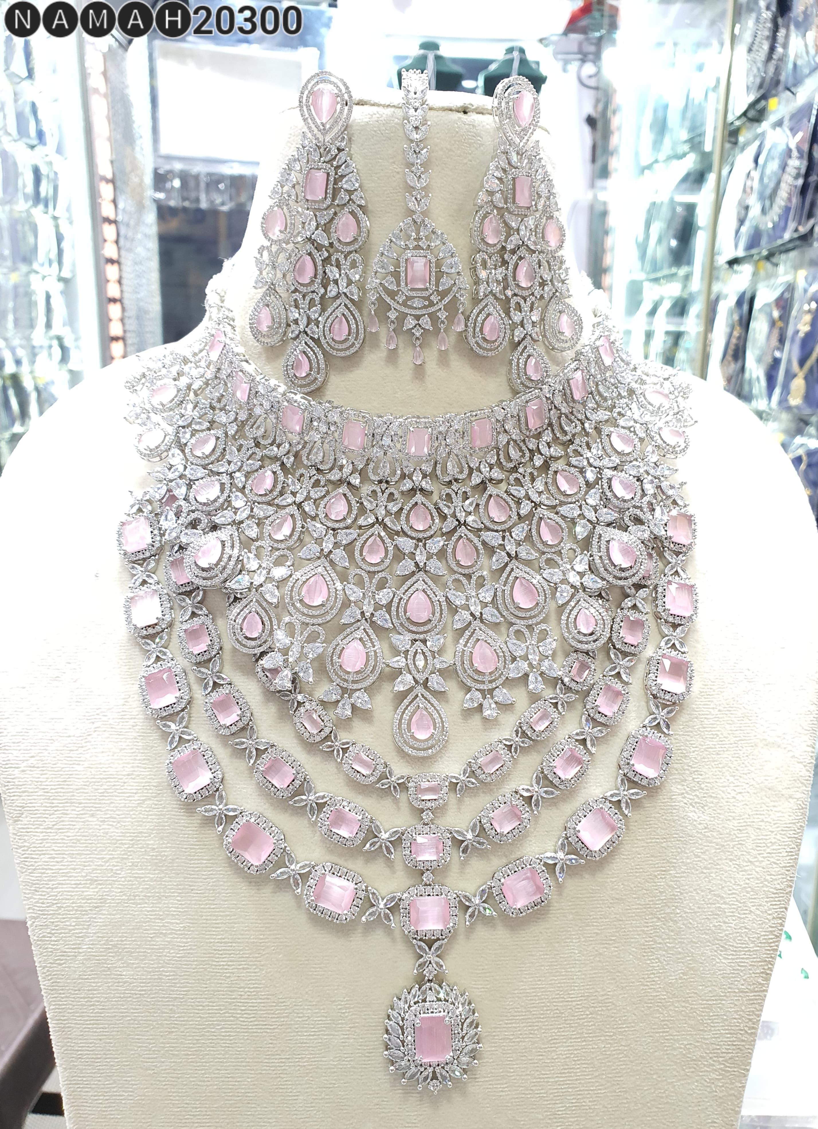 Beautiful American Diamond Jewellery Antique Necklace Set with Earrings