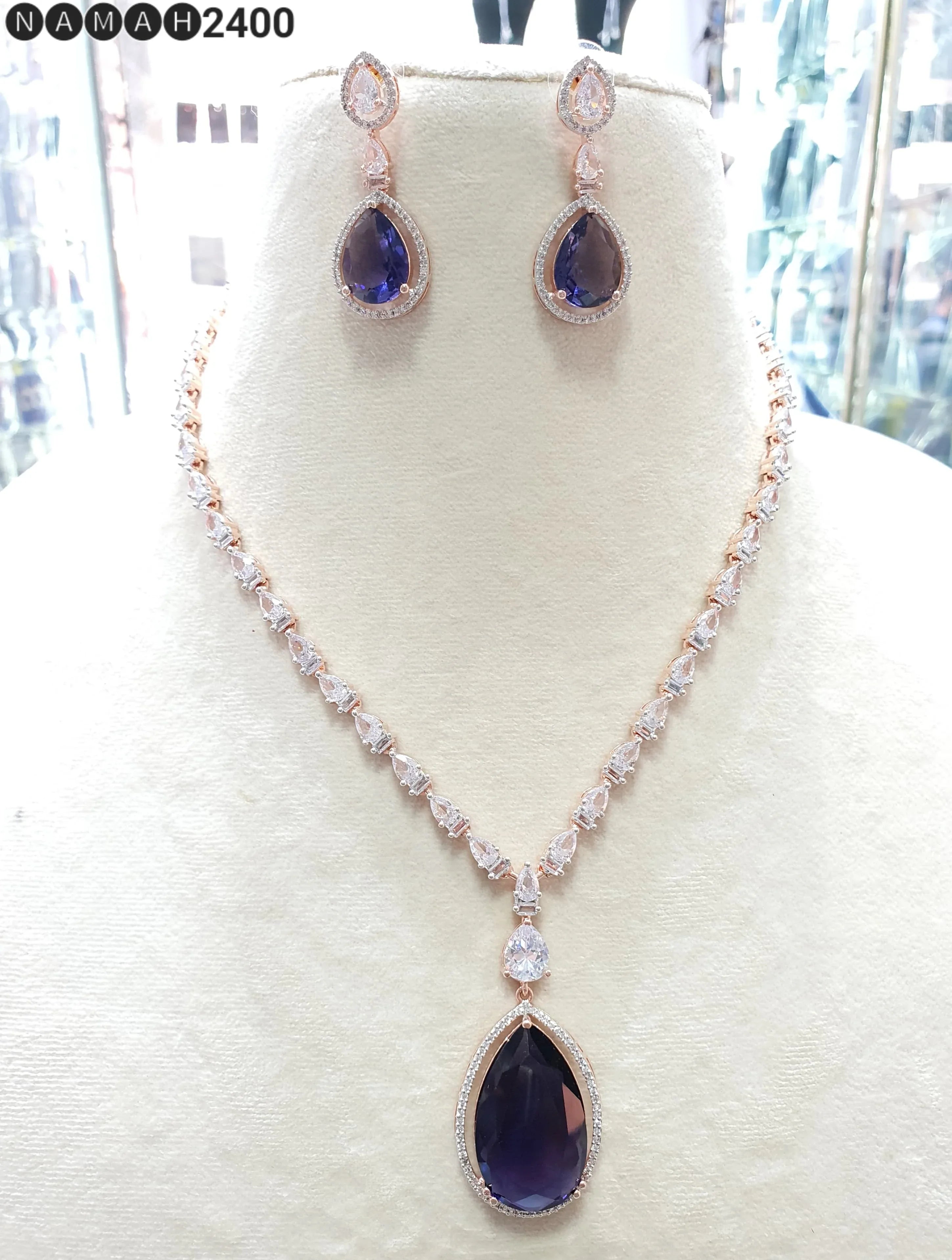 Beautiful American Diamond Jewellery Antique Set with Earrings