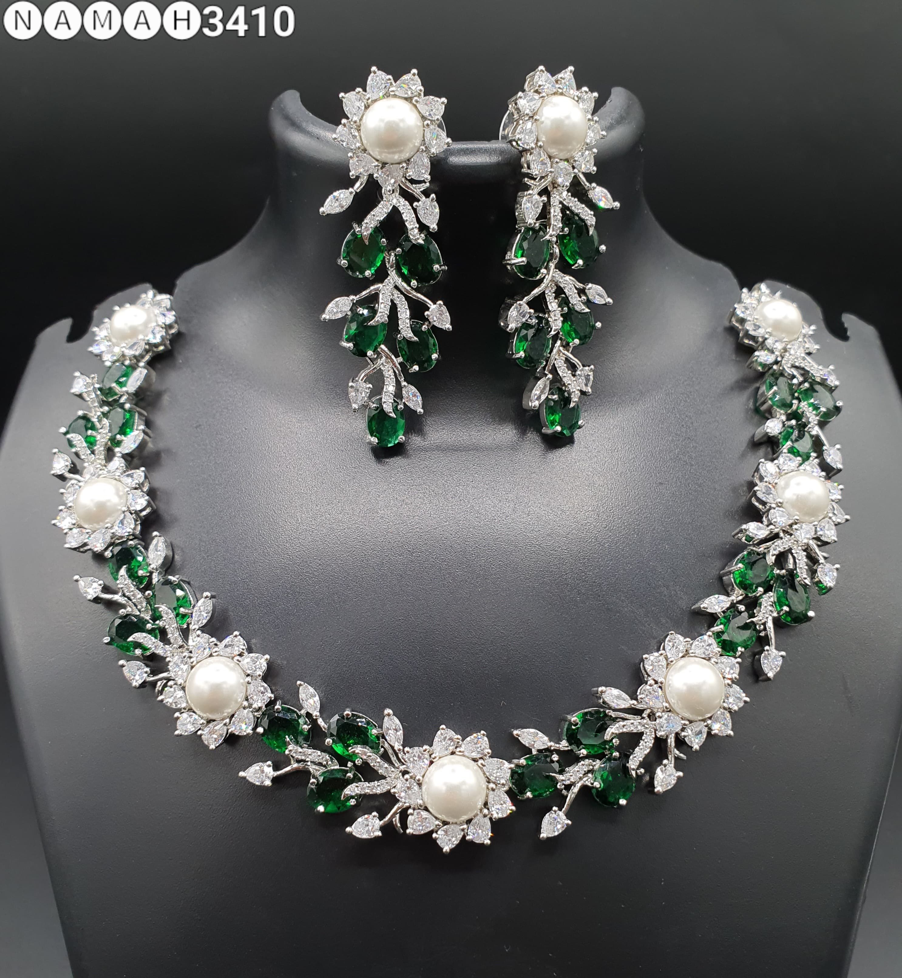 Beautiful American Diamond Jewellery Antique Set with Earrings