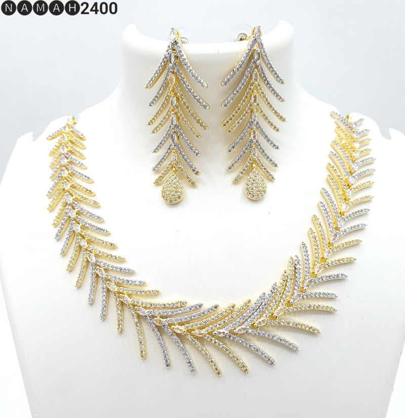 Beautiful American Diamond Jewellery Antique Necklace Set with Earrings